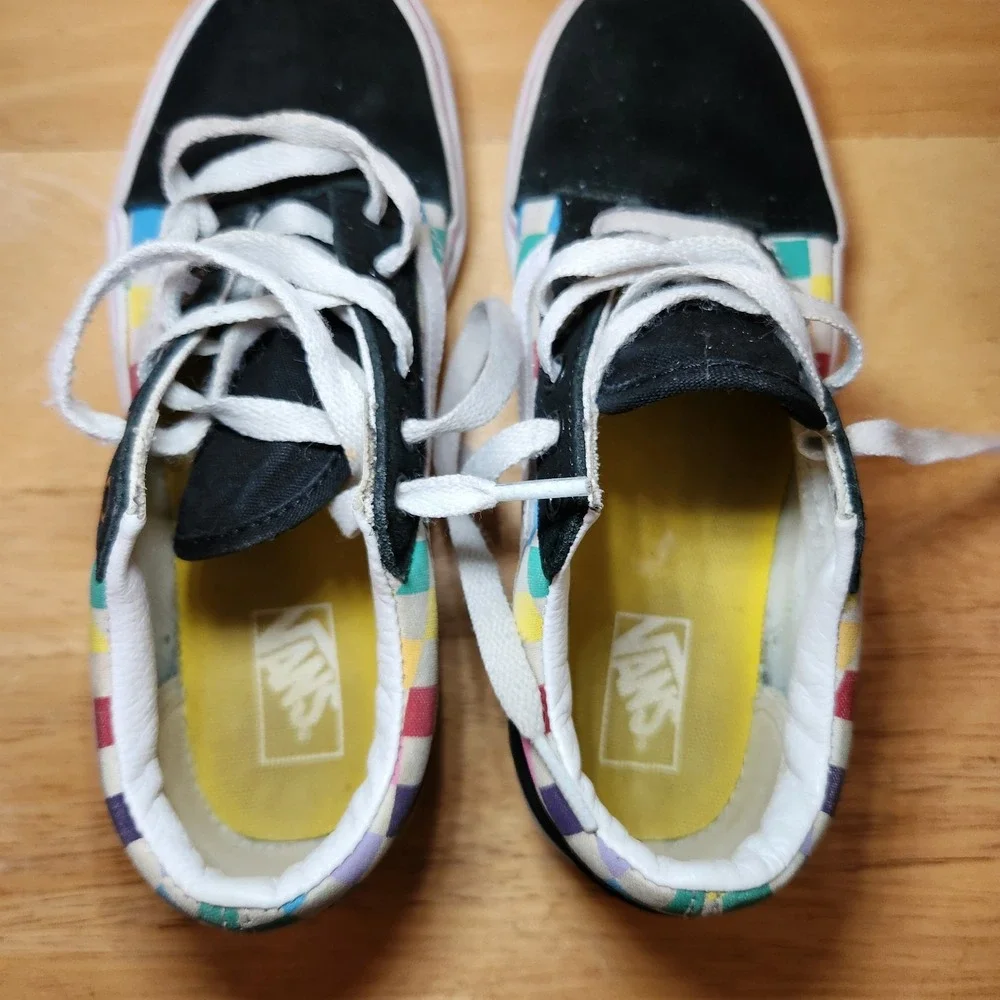 VANS Shoes Old Skool Checkerboard Sneakers Multicolor Canvas Lace Up Size 3 Kids - Picture 4 of 10